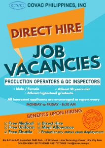 Covac Philippines » Careers Archive - Covac Philippines